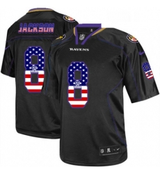 Mens Nike Baltimore Ravens 8 Lamar Jackson Elite Black USA Flag Fashion NFL Jersey