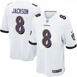 Mens Nike Baltimore Ravens 8 Lamar Jackson Game White NFL Jersey