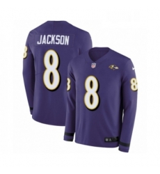 Mens Nike Baltimore Ravens 8 Lamar Jackson Limited Purple Therma Long Sleeve NFL Jersey