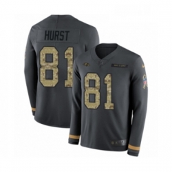 Mens Nike Baltimore Ravens 81 Hayden Hurst Limited Black Salute to Service Therma Long Sleeve NFL Jersey