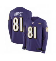 Mens Nike Baltimore Ravens 81 Hayden Hurst Limited Purple Therma Long Sleeve NFL Jersey
