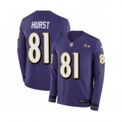 Mens Nike Baltimore Ravens 81 Hayden Hurst Limited Purple Therma Long Sleeve NFL Jersey