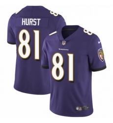 Mens Nike Baltimore Ravens 81 Hayden Hurst Purple Team Color Vapor Untouchable Limited Player NFL Jersey