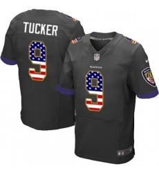 Mens Nike Baltimore Ravens 9 Justin Tucker Elite Black Alternate USA Flag Fashion NFL Jersey