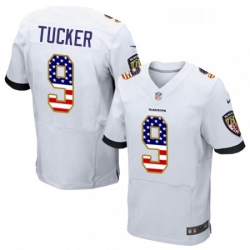 Mens Nike Baltimore Ravens 9 Justin Tucker Elite White Road USA Flag Fashion NFL Jersey