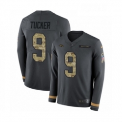 Mens Nike Baltimore Ravens 9 Justin Tucker Limited Black Salute to Service Therma Long Sleeve NFL Jersey