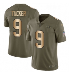 Mens Nike Baltimore Ravens 9 Justin Tucker Limited OliveGold Salute to Service NFL Jersey