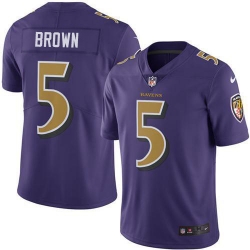 Nike Baltimore Ravens 5 Marquise Brown Purple Men Stitched NFL Limited Rush Jersey