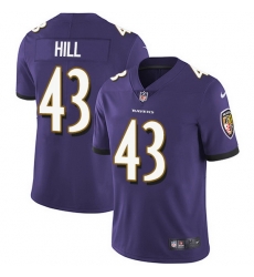 Nike Ravens 43 Justice Hill Purple Team Color Men Stitched NFL Vapor Untouchable Limited Jersey