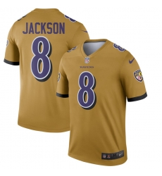 Nike Ravens 8 Lamar Jackson Gold Inverted Legend Jersey