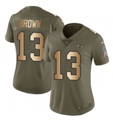 Nike Ravens #13 John Brown Olive Gold Womens Stitched NFL Limited 2017 Salute to Service Jersey