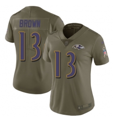 Nike Ravens #13 John Brown Olive Womens Stitched NFL Limited 2017 Salute to Service Jersey