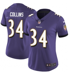 Nike Ravens #34 Alex Collins Purple Team Color Womens Stitched NFL Vapor Untouchable Limited Jersey