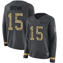 Ravens 15 Marquise Brown Anthracite Salute to Service Women Stitched Football Limited Therma Long Sleeve Jersey