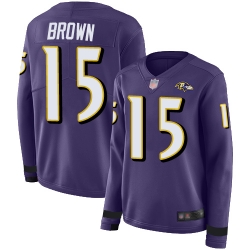 Ravens 15 Marquise Brown Purple Team Color Women Stitched Football Limited Therma Long Sleeve Jersey