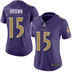 Ravens 15 Marquise Brown Purple Women Stitched Football Limited Rush Jersey