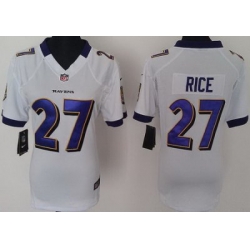 Women Nike Baltimore Ravens 27 Rice White Nike NFL Jerseys