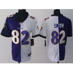 Women Nike Baltimore Ravens 82 Torrey Smith Purple White Split NFL Jerseys