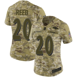 Women Ravens 20 Ed Reed Camo Stitched Football Limited 2018 Salute to Service Jersey
