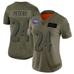Women Ravens 24 Marcus Peters Camo Stitched Football Limited 2019 Salute to Service Jersey
