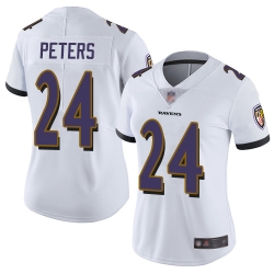 Women Ravens 24 Marcus Peters White Stitched Football Vapor Untouchable Limited Jersey