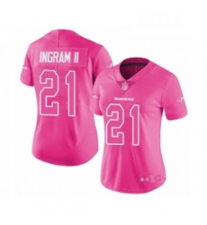 Womens Baltimore Ravens 21 Mark Ingram II Limited Pink Rush Fashion Football Jersey