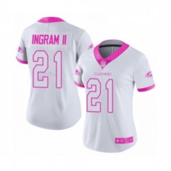 Womens Baltimore Ravens 21 Mark Ingram II Limited White Pink Rush Fashion Football Jersey
