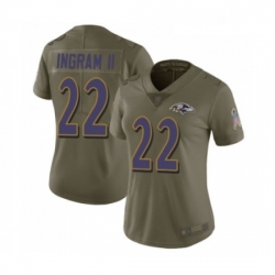 Womens Baltimore Ravens 22 Mark Ingram II Limited Olive 2017 Salute to Service Football Jersey