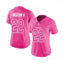 Womens Baltimore Ravens 22 Mark Ingram II Limited Pink Rush Fashion Football Jersey