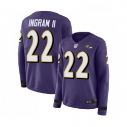 Womens Baltimore Ravens 22 Mark Ingram II Limited Purple Therma Long Sleeve Football Jersey
