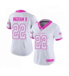Womens Baltimore Ravens 22 Mark Ingram II Limited White Pink Rush Fashion Football Jersey