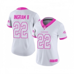 Womens Baltimore Ravens 22 Mark Ingram II Limited White Pink Rush Fashion Football Jersey