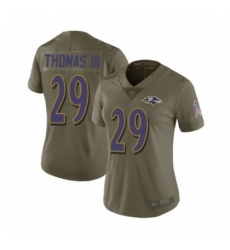 Womens Baltimore Ravens 29 Earl Thomas III Limited Olive 2017 Salute to Service Football Jersey