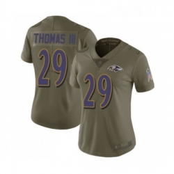 Womens Baltimore Ravens 29 Earl Thomas III Limited Olive 2017 Salute to Service Football Jersey