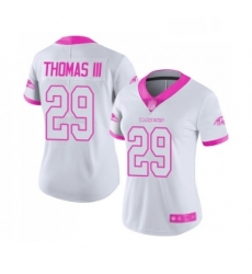 Womens Baltimore Ravens 29 Earl Thomas III Limited White Pink Rush Fashion Football Jersey