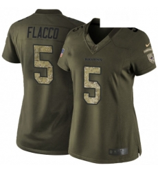 Womens Nike Baltimore Ravens 5 Joe Flacco Elite Green Salute to Service NFL Jersey