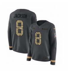 Womens Nike Baltimore Ravens 8 Lamar Jackson Limited Black Salute to Service Therma Long Sleeve NFL Jersey