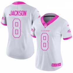 Womens Nike Baltimore Ravens 8 Lamar Jackson Limited WhitePink Rush Fashion NFL Jersey