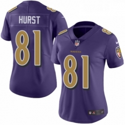 Womens Nike Baltimore Ravens 81 Hayden Hurst Limited Purple Rush Vapor Untouchable NFL Jersey