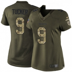 Womens Nike Baltimore Ravens 9 Justin Tucker Elite Green Salute to Service NFL Jersey