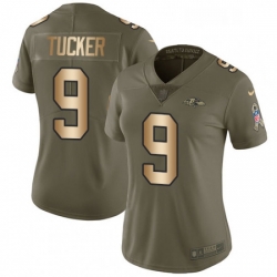 Womens Nike Baltimore Ravens 9 Justin Tucker Limited OliveGold Salute to Service NFL Jersey