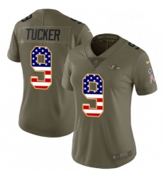 Womens Nike Baltimore Ravens 9 Justin Tucker Limited OliveUSA Flag Salute to Service NFL Jersey