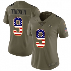 Womens Nike Baltimore Ravens 9 Justin Tucker Limited OliveUSA Flag Salute to Service NFL Jersey