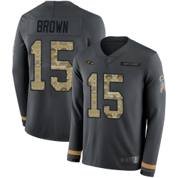 Ravens 15 Marquise Brown Anthracite Salute to Service Youth Stitched Football Limited Therma Long Sleeve Jersey