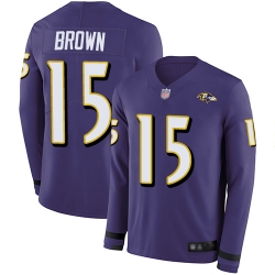 Ravens 15 Marquise Brown Purple Team Color Youth Stitched Football Limited Therma Long Sleeve Jersey