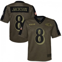 Youth Baltimore Ravens Lamar Jackson Nike Olive 2021 Salute To Service Game Jersey