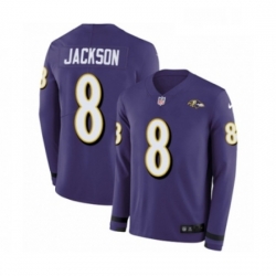 Youth Nike Baltimore Ravens 8 Lamar Jackson Limited Purple Therma Long Sleeve NFL Jersey