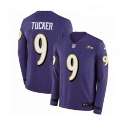Youth Nike Baltimore Ravens 9 Justin Tucker Limited Purple Therma Long Sleeve NFL Jersey