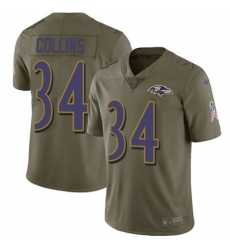 Youth Nike Ravens #34 Alex Collins Olive Stitched NFL Limited 2017 Salute to Service Jersey