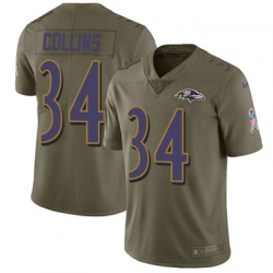 Youth Nike Ravens #34 Alex Collins Olive Stitched NFL Limited 2017 Salute to Service Jersey